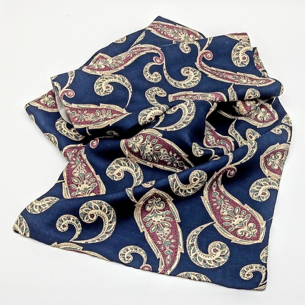 Multicolor Paisley Double-Sided Oblong Silk Scarf